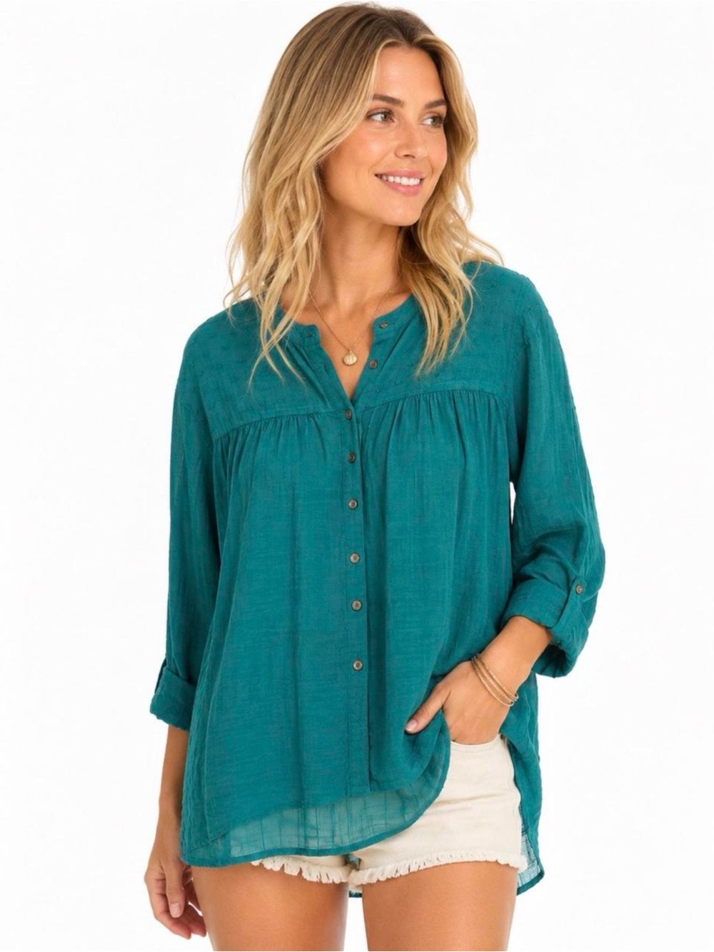 ✨ Pilcro by Anthropologie Teal Gauze Button Front Blouse XS ✨